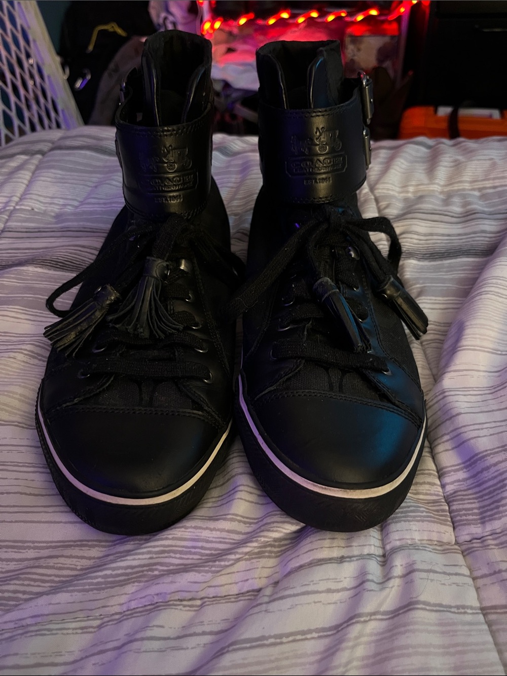 Coach Black Leather High-Top Sneakers with Tassel Detail